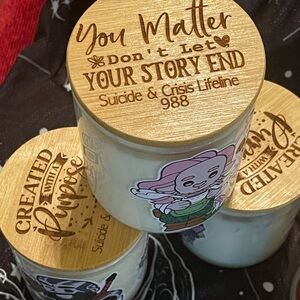 Sixteen ounce hand poured soy candles in a glass container w/bamboo lids.